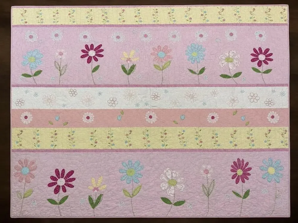 Pottery Barn Kids Quilted Comforter 86 x 86 Daisy Garden Floral Full Cottagecore